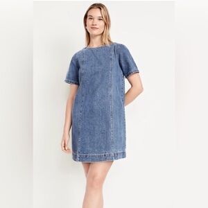 Old Navy Denim Mini Short Sleeve Dress Light Wash Size Medium Zip  Seam Detail